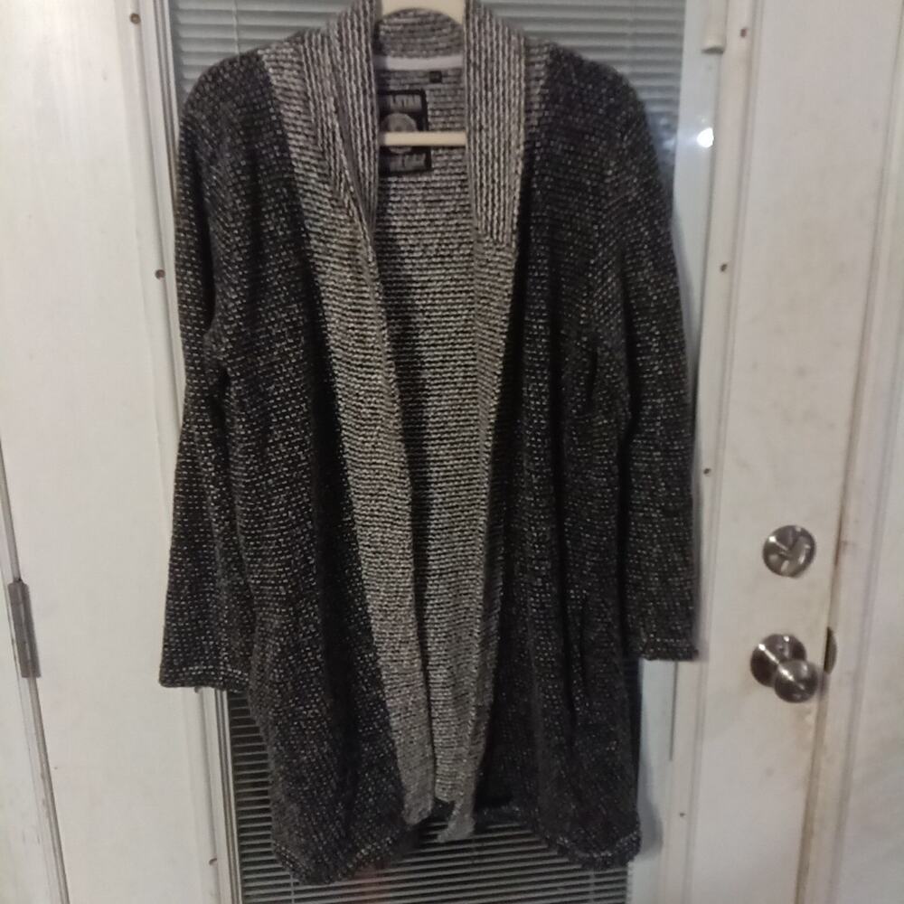 Open Front Cardigan Sweater Black Cotton Blend Med. Women's Long Sleeve Pockets